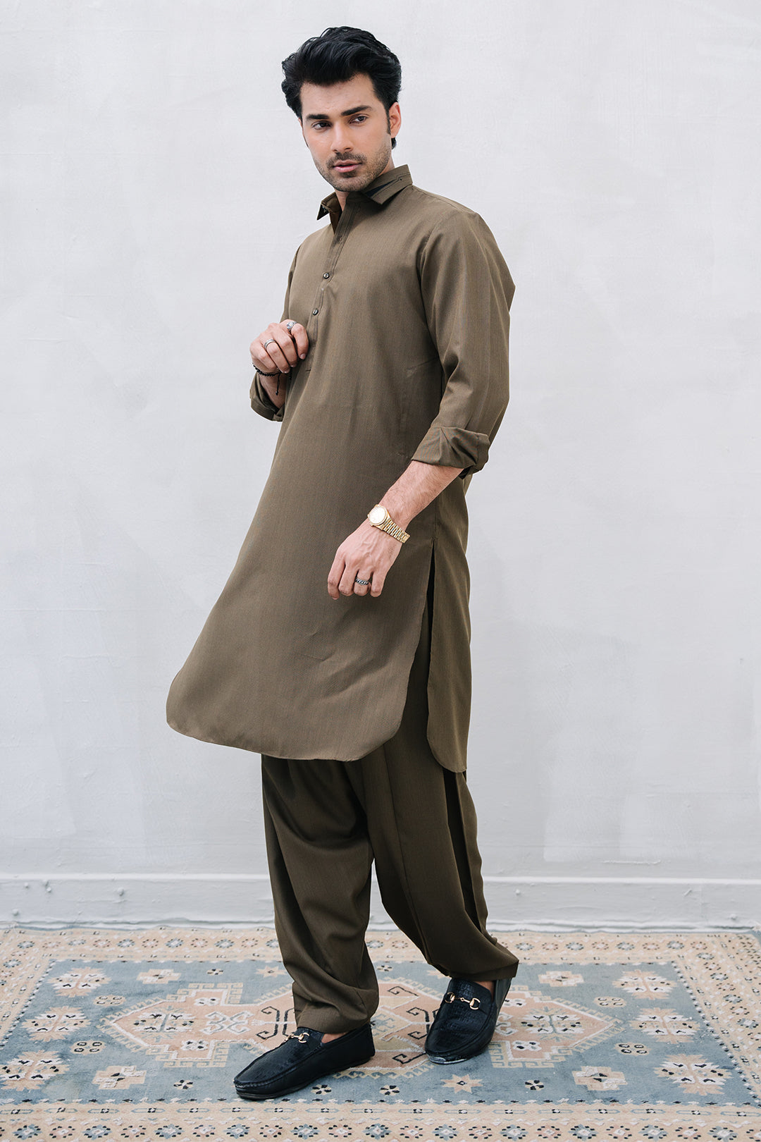 Dark Green PV Textured Wash & Wear Shalwar Kameez (2-Piece) - Image 39
