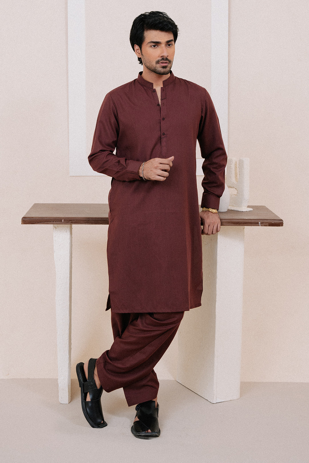 Dark Green PV Textured Wash & Wear Shalwar Kameez (2-Piece) - Image 43