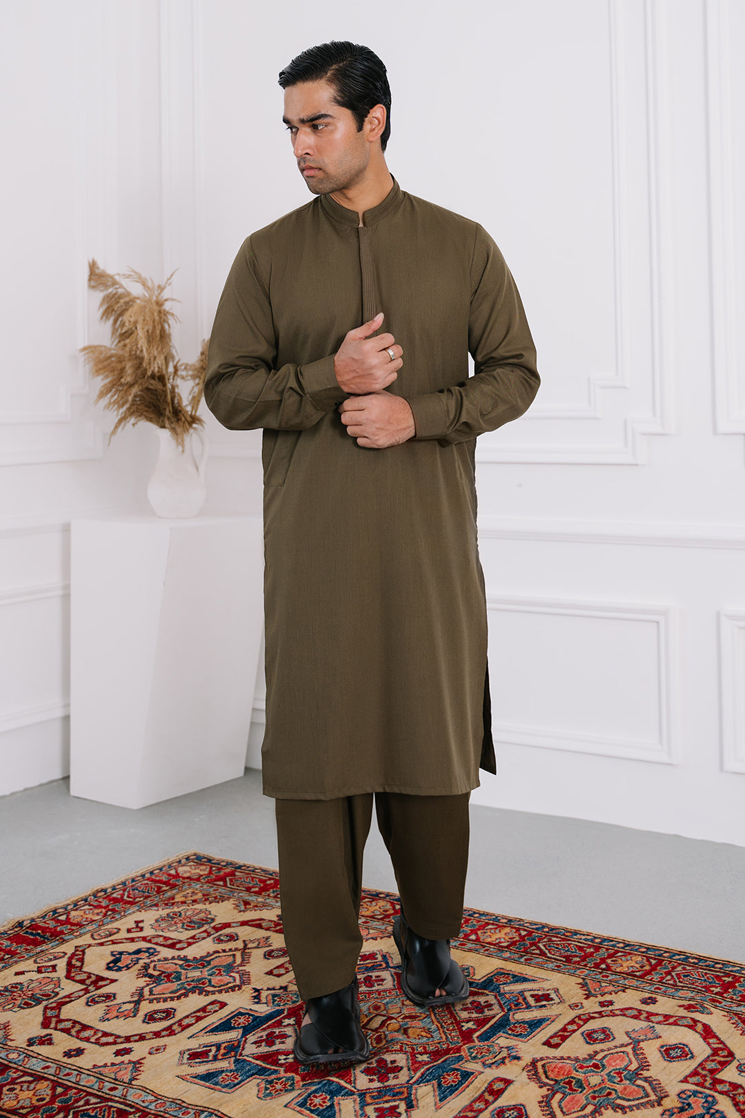 Dark Green PV Textured Wash & Wear Shalwar Kameez (2-Piece) - Image 48