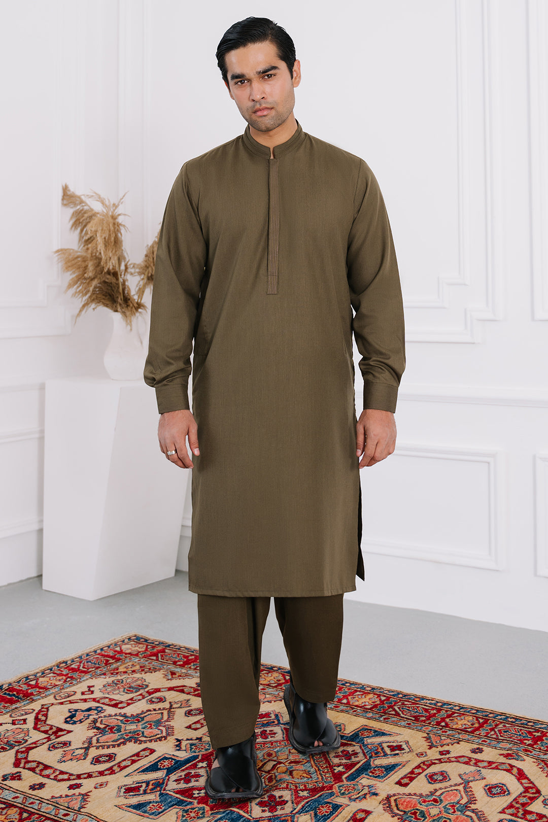 Dark Green PV Textured Wash & Wear Shalwar Kameez (2-Piece) - Image 49