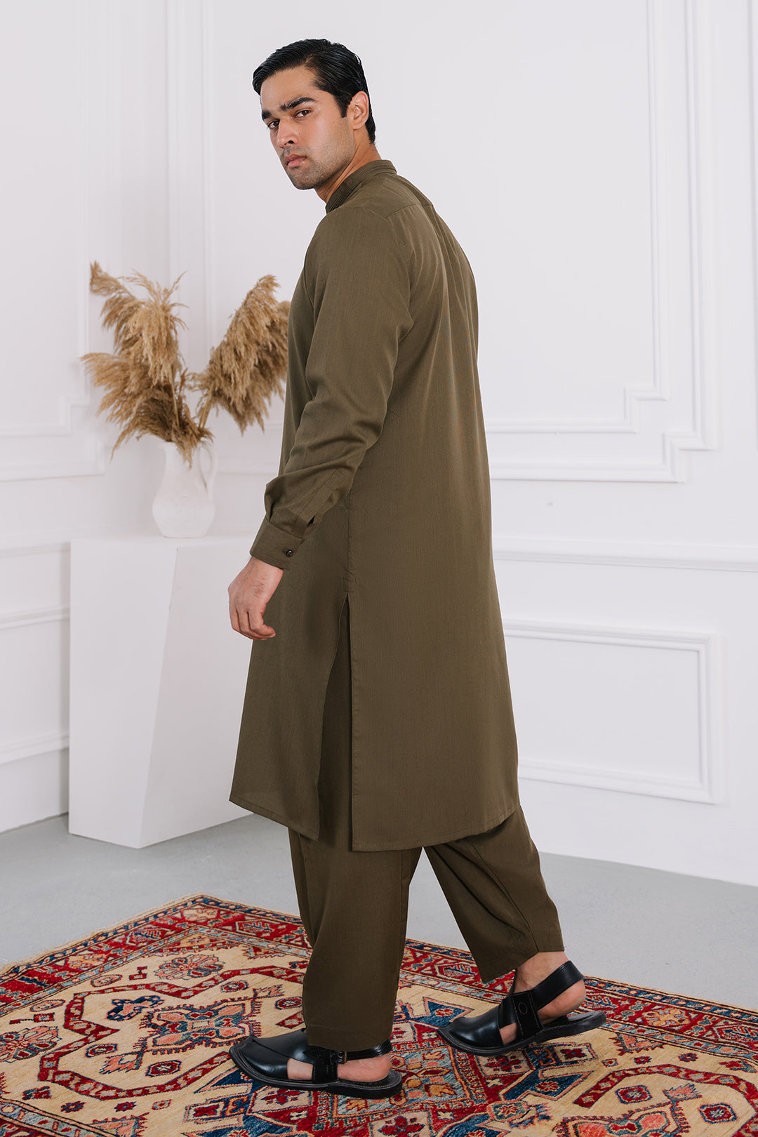 Dark Green PV Textured Wash & Wear Shalwar Kameez (2-Piece) - Image 51