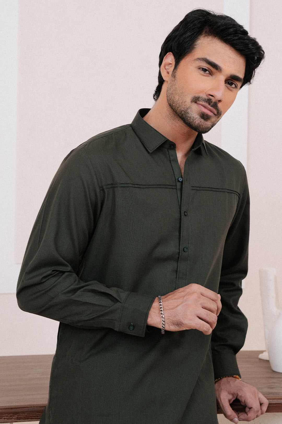 Dark Green PV Textured Wash & Wear Shalwar Kameez (2-Piece) - Image 6