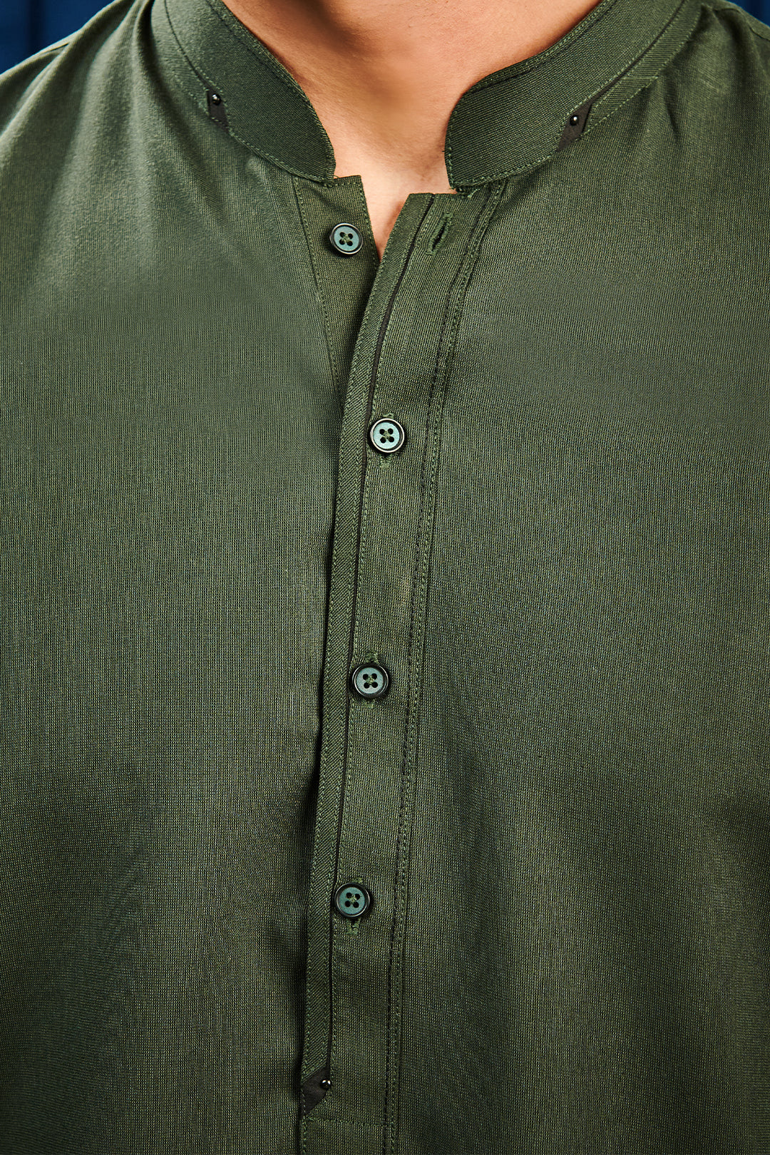 Dark Green PV Textured Wash & Wear Shalwar Kameez (2-Piece) - Image 90