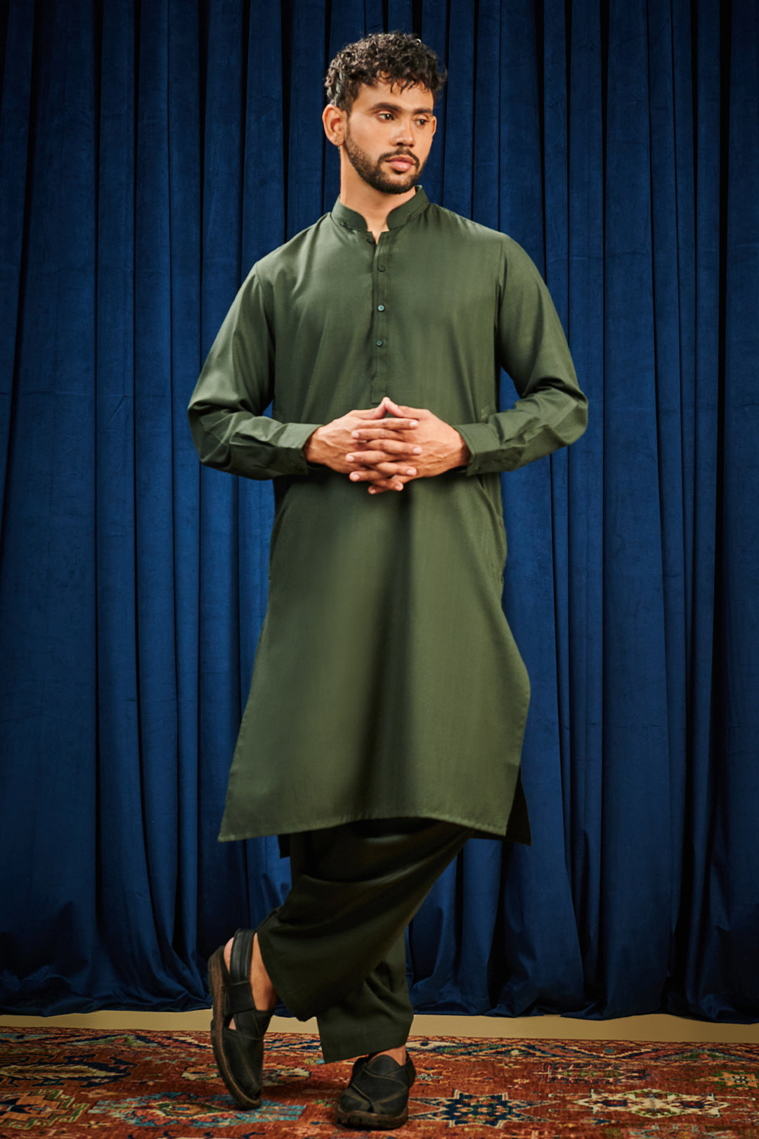 Dark Green PV Textured Wash & Wear Shalwar Kameez (2-Piece) - Image 92