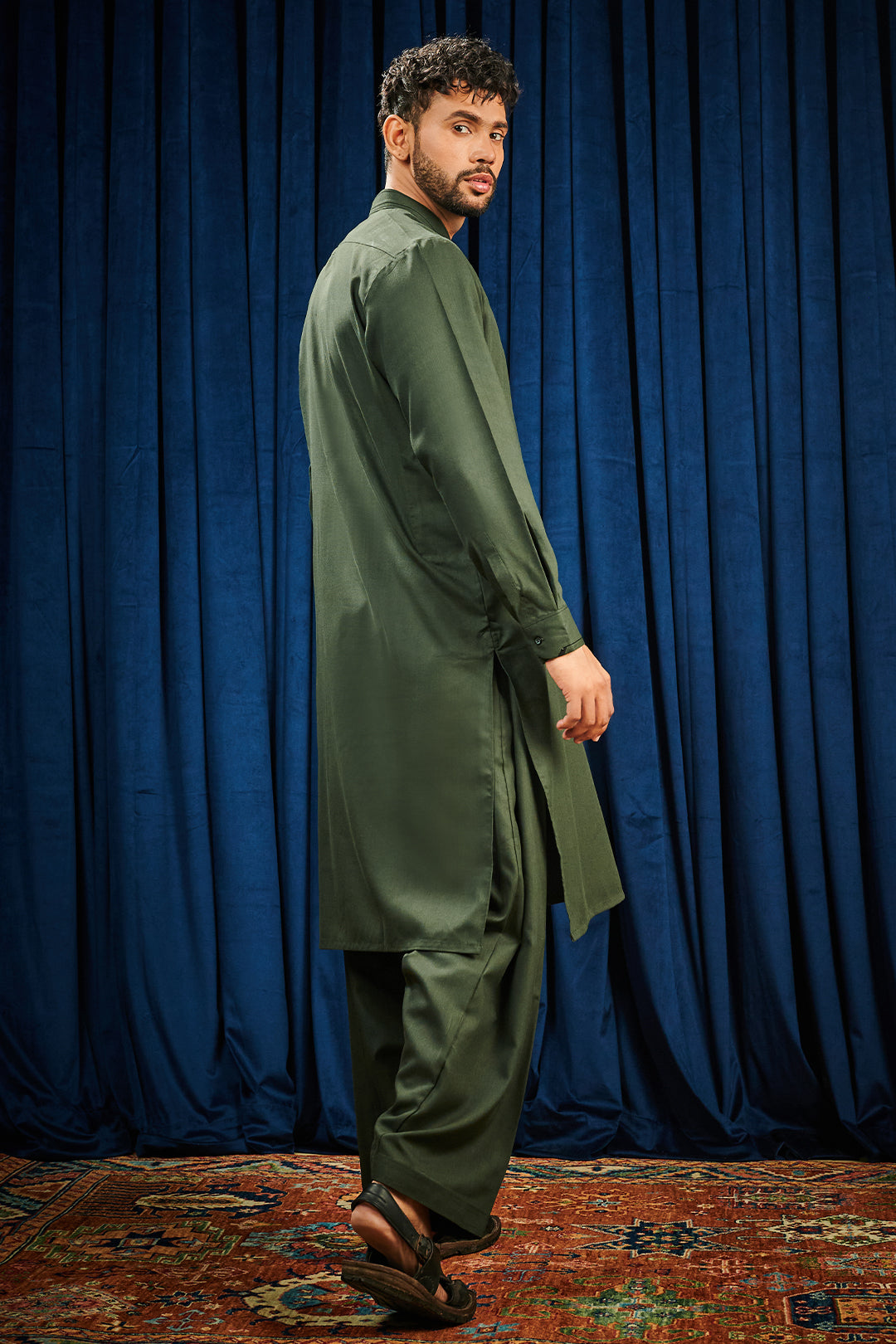 Dark Green PV Textured Wash & Wear Shalwar Kameez (2-Piece) - Image 93