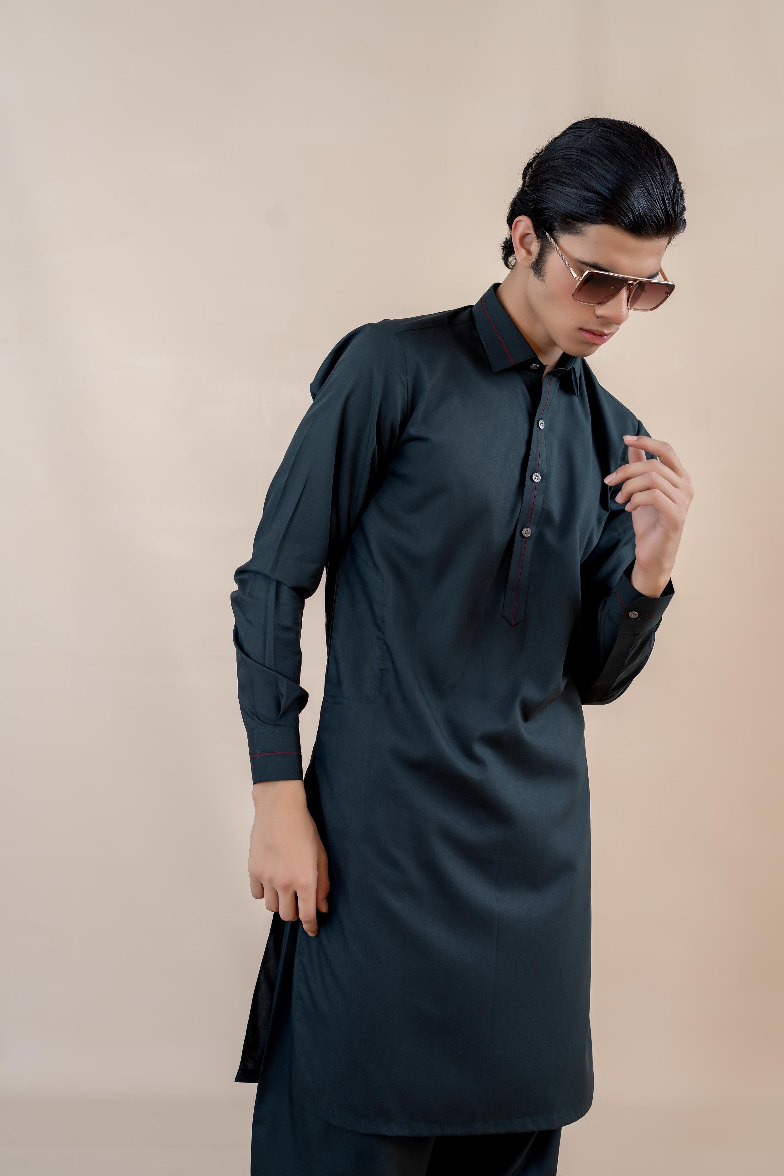 Deep Green Wash-and-Wear Shalwar Kameez (2-Piece) - Image 1