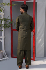 Olive Green Textured Fabric Shalwar Kameez (2-Piece) - Image 3