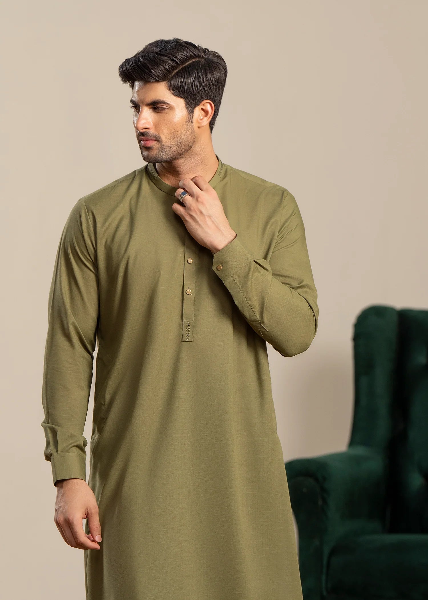 Mehndi Green Wash & Wear Shalwar Kameez (2-Piece) - Image 4