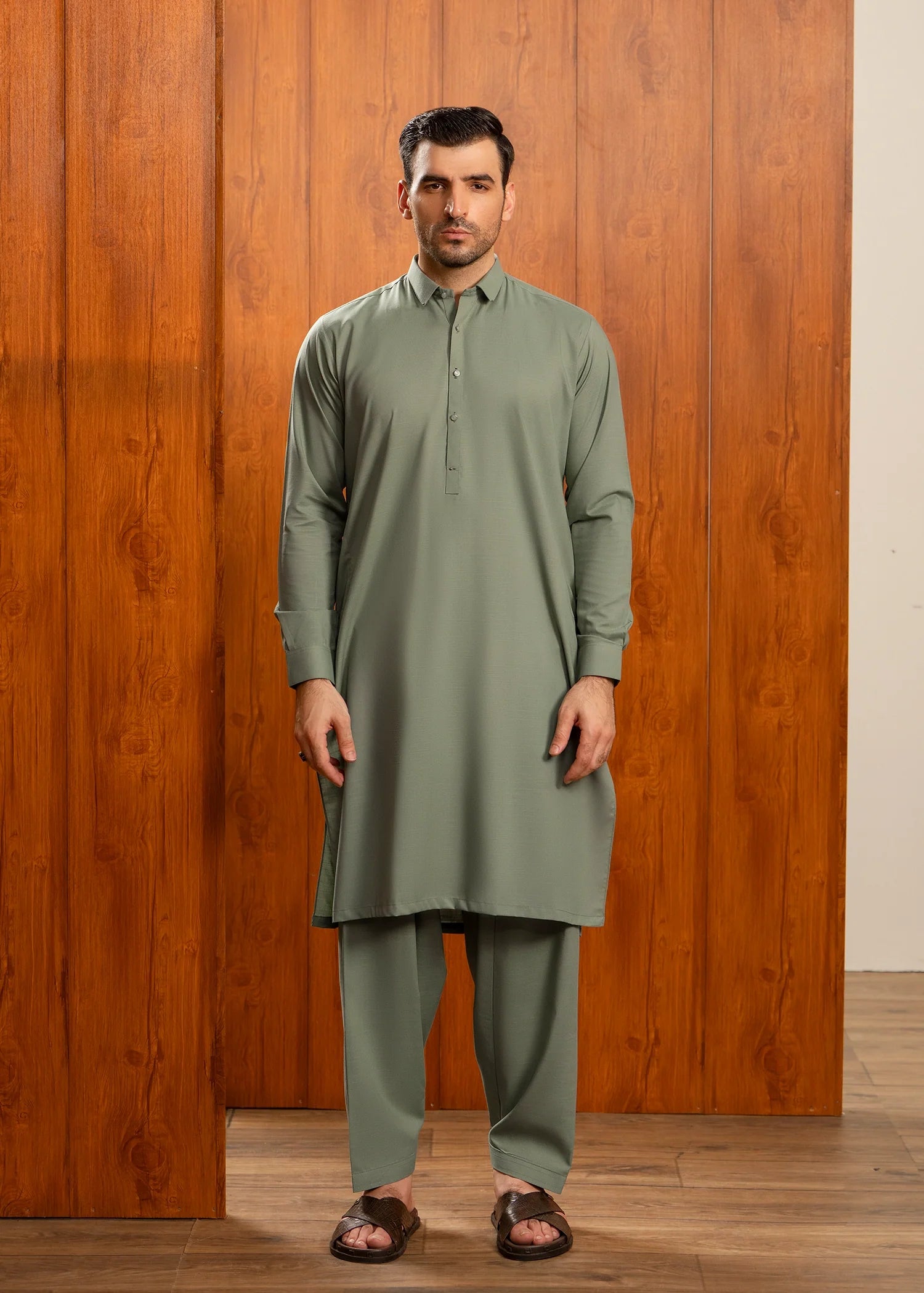 Olive Wash & Wear Shalwar Kameez (2-Piece) - Image 1