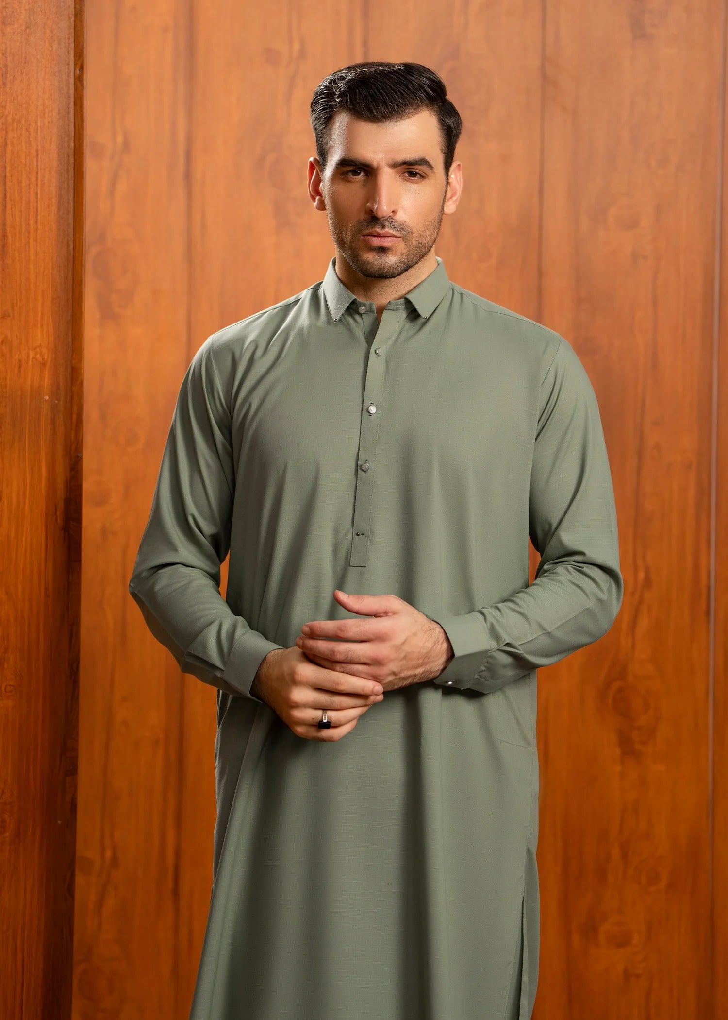 Olive Wash & Wear Shalwar Kameez (2-Piece) - Image 2