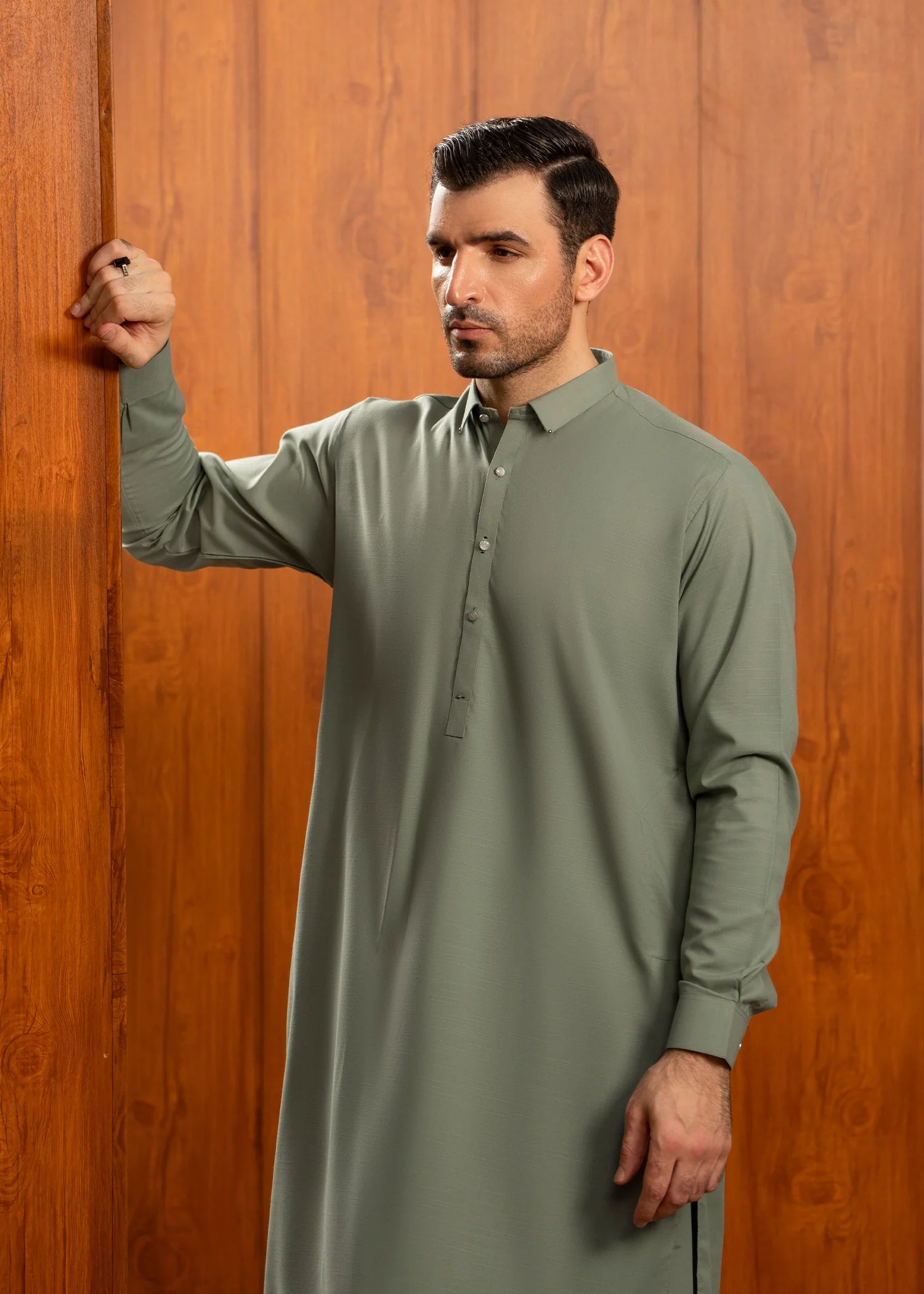 Olive Wash & Wear Shalwar Kameez (2-Piece) - Image 3