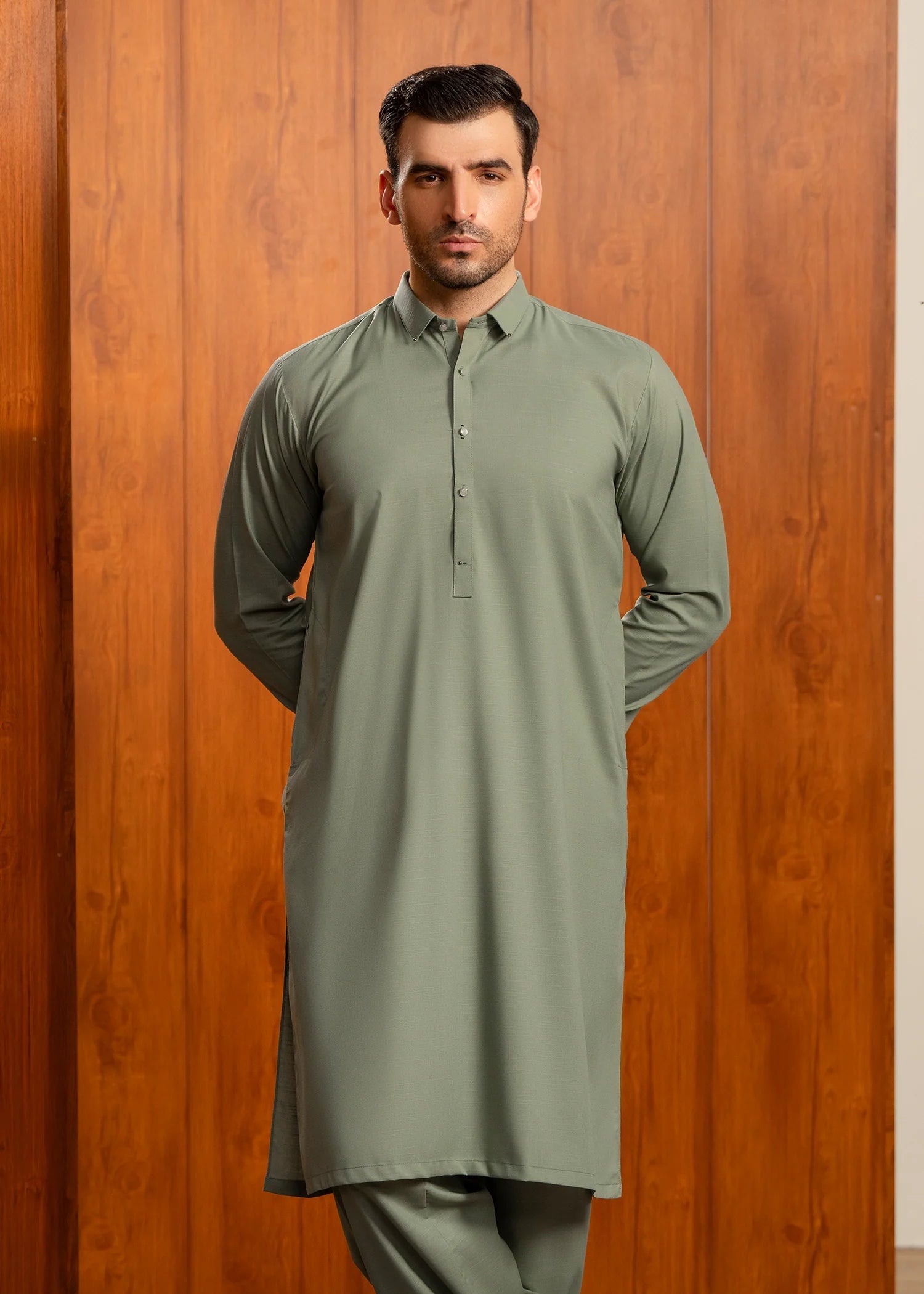 Olive Wash & Wear Shalwar Kameez (2-Piece) - Image 4
