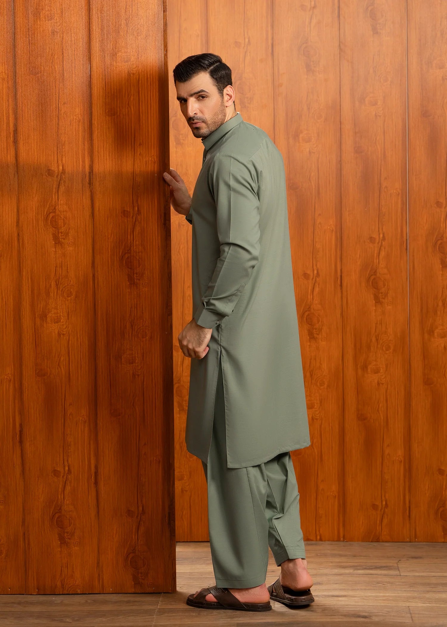 Olive Wash & Wear Shalwar Kameez (2-Piece) - Image 8
