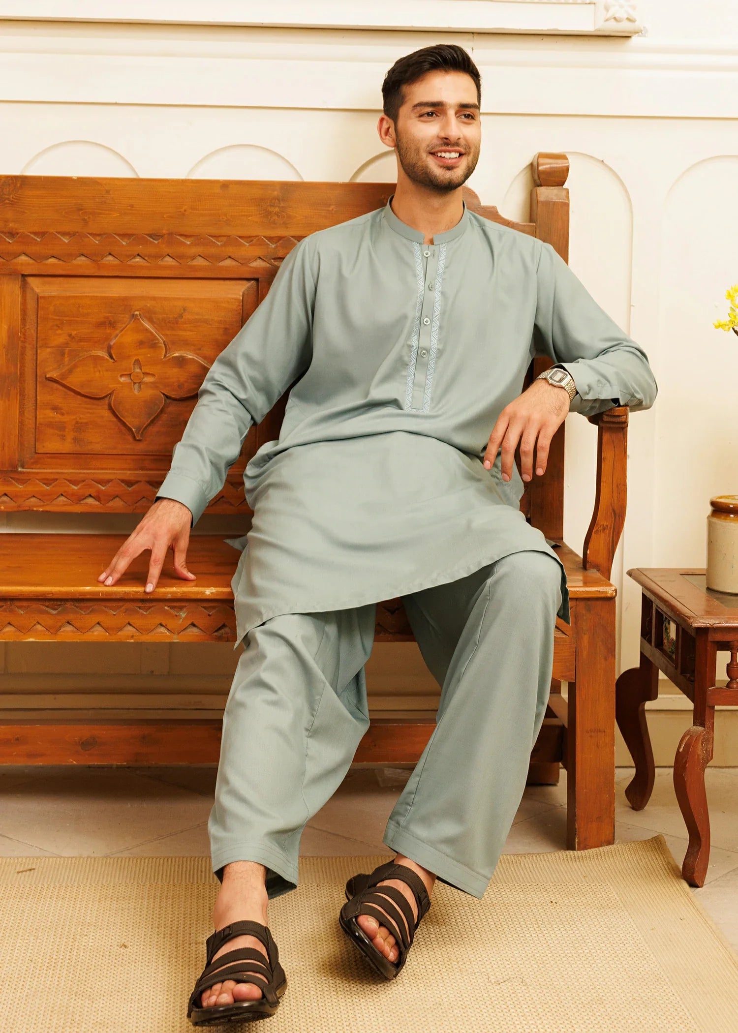 Green Wash & Wear Shalwar Kameez (2-Piece) - Image 2