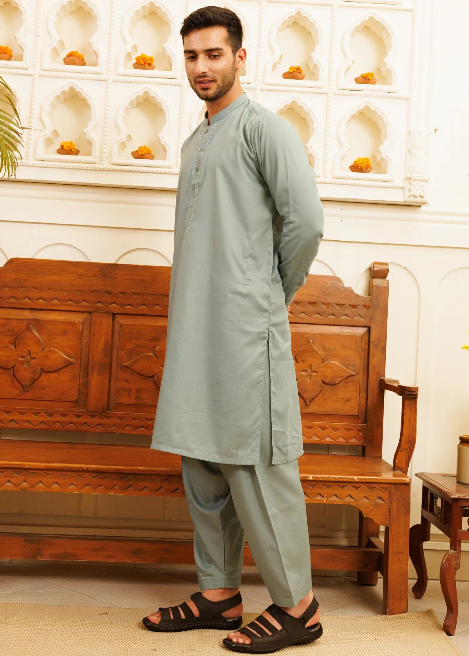 Green Wash & Wear Shalwar Kameez (2-Piece) - Image 3