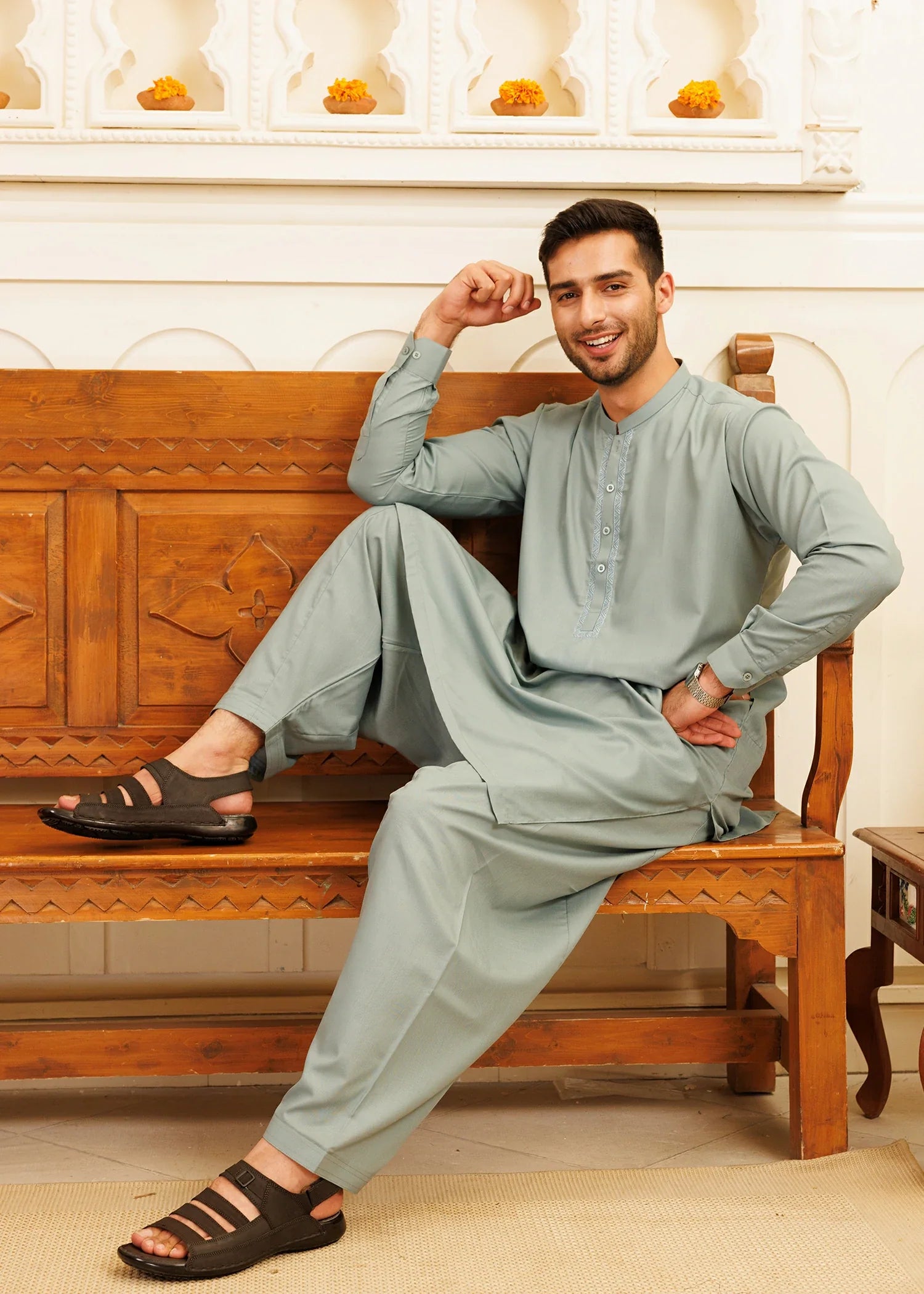 Green Wash & Wear Shalwar Kameez (2-Piece) - Image 4