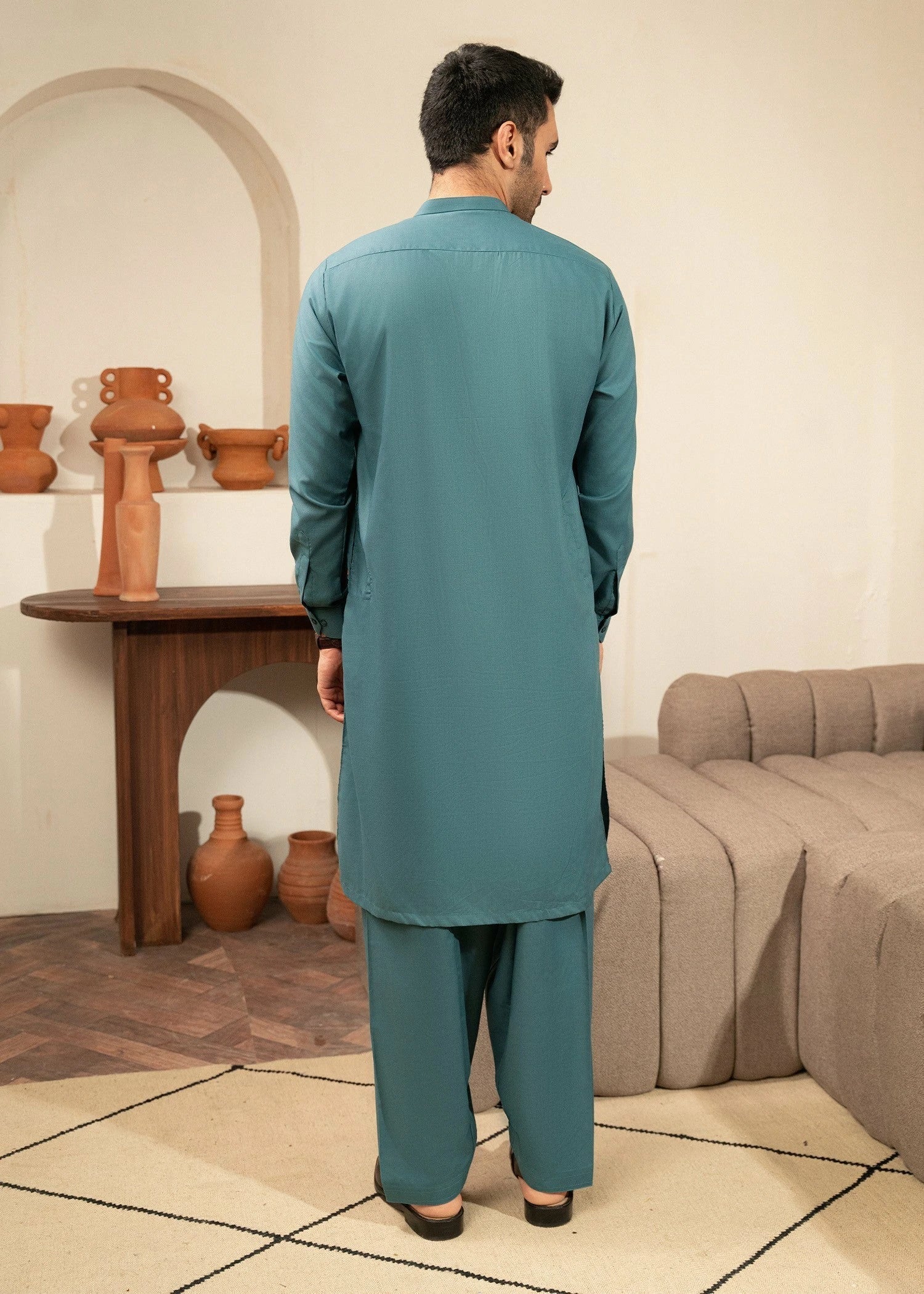 Aqua Green Wash & Wear Shalwar Kameez (2-Piece) - Image 3