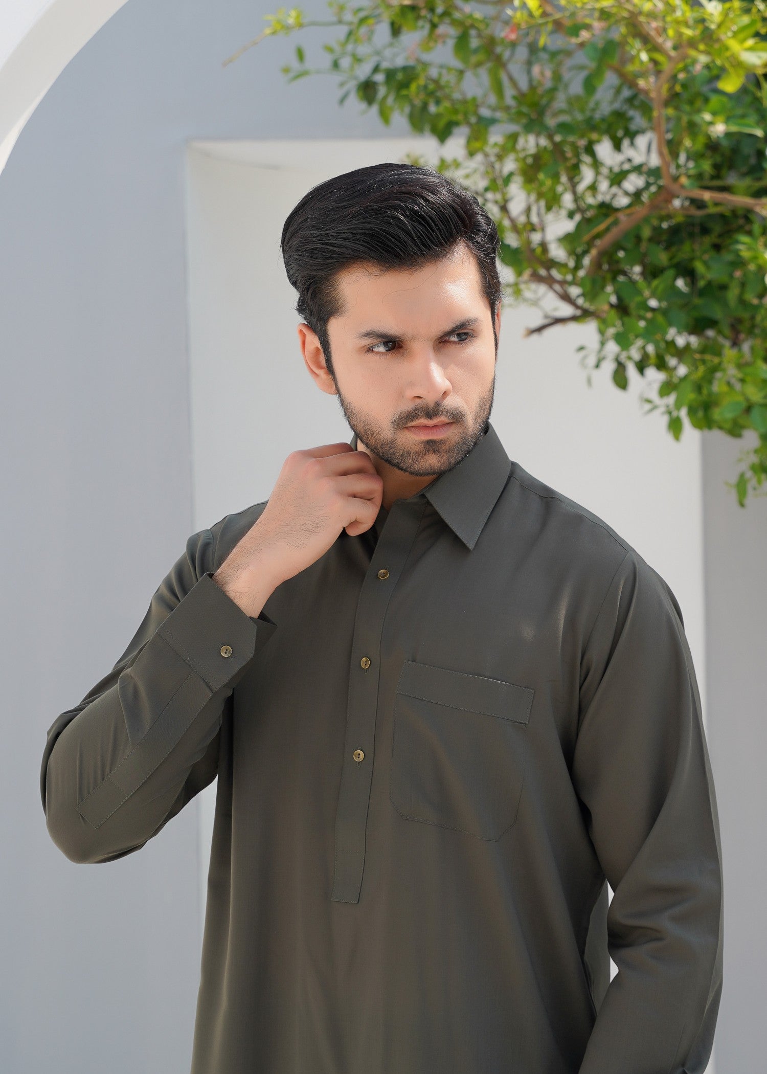 Olive Green Wash & Wear Shalwar Kameez (2-Piece) - Image 3