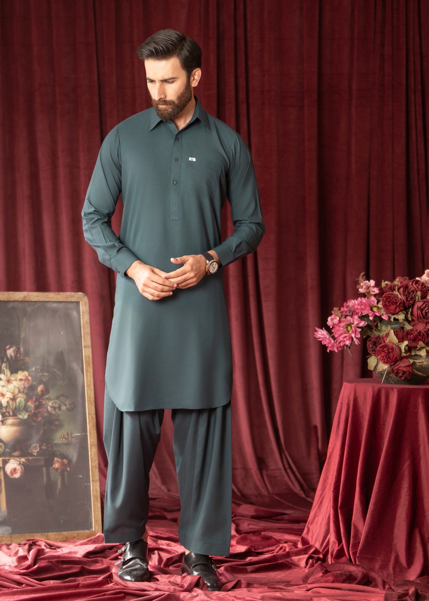Dark Green Wash & Wear Shalwar Kameez (2-Piece) - Image 1