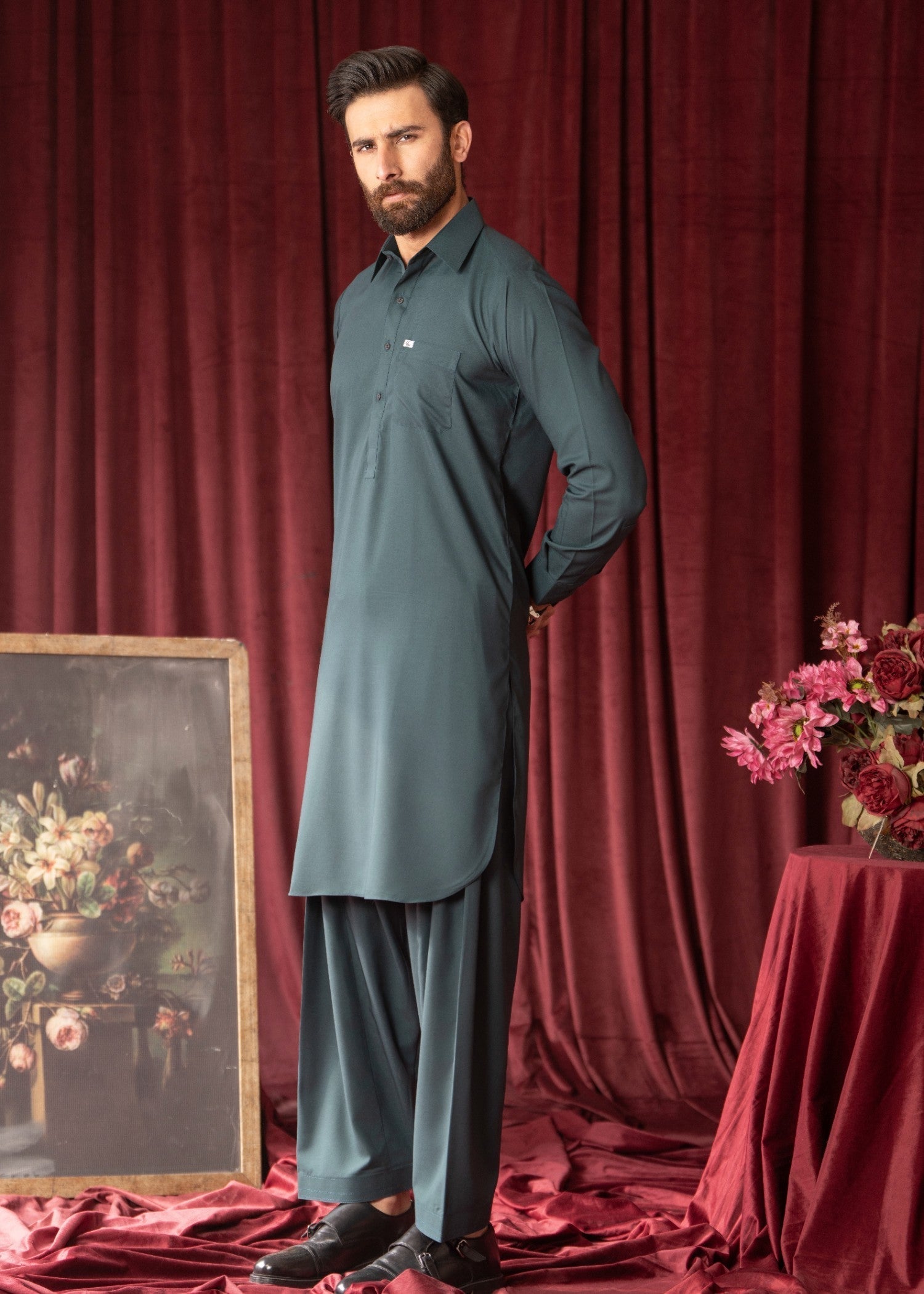 Dark Green Wash & Wear Shalwar Kameez (2-Piece) - Image 2