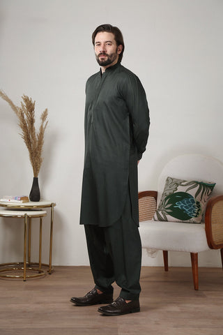 Dark Green Wash and Wear Shalwar Kameez (2-Piece) - Image 2