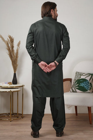 Dark Green Wash and Wear Shalwar Kameez (2-Piece) - Image 3