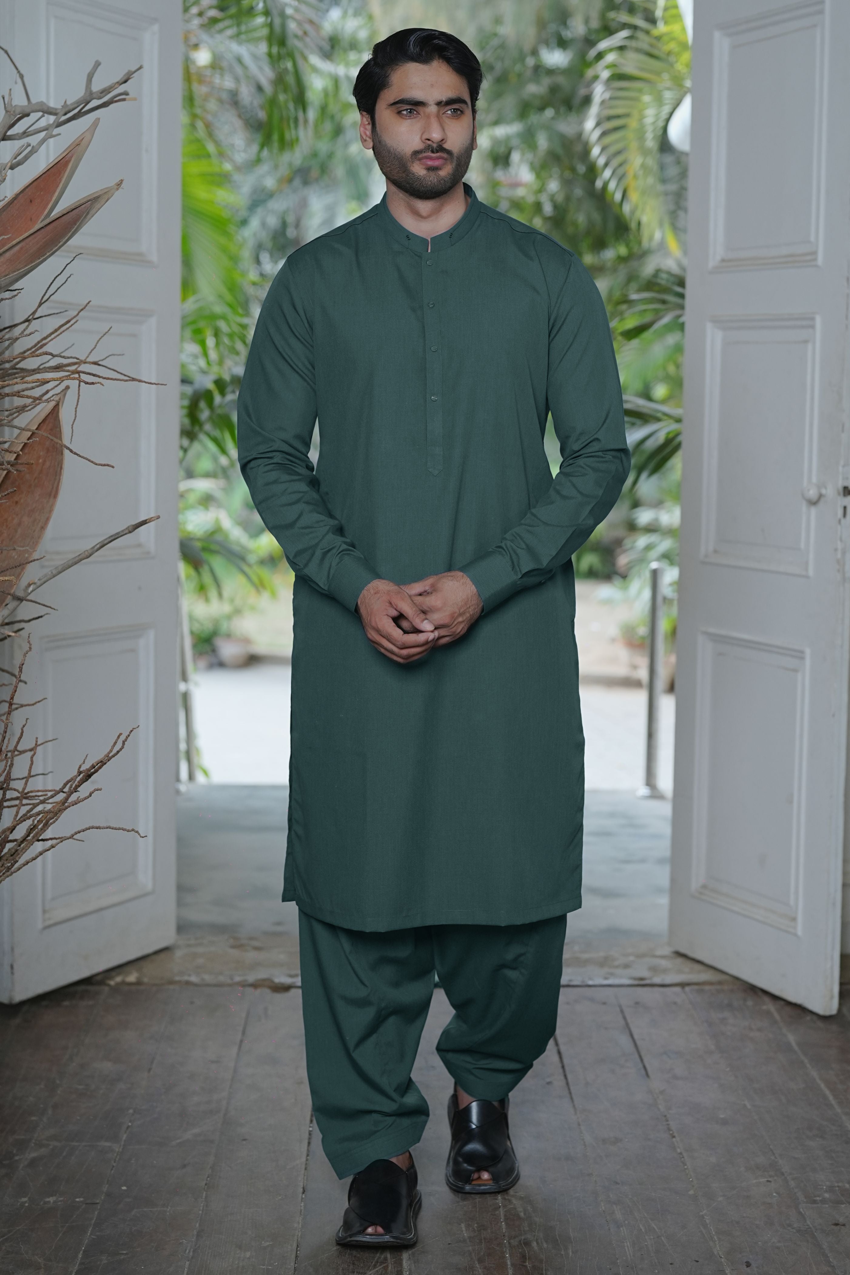 Basil Green Wash & Wear Shalwar Kameez (2-Piece) - Image 1