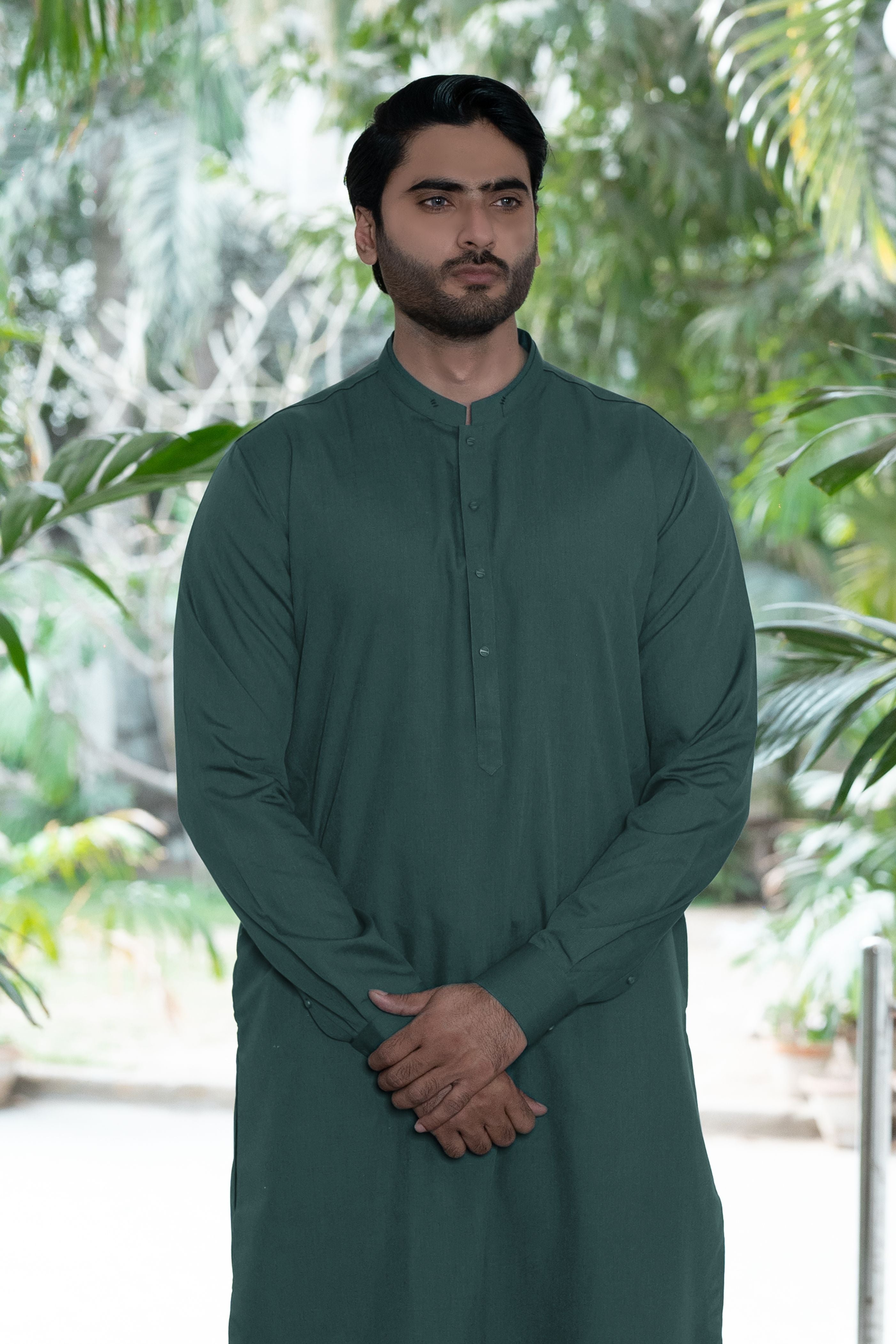 Basil Green Wash & Wear Shalwar Kameez (2-Piece) - Image 2