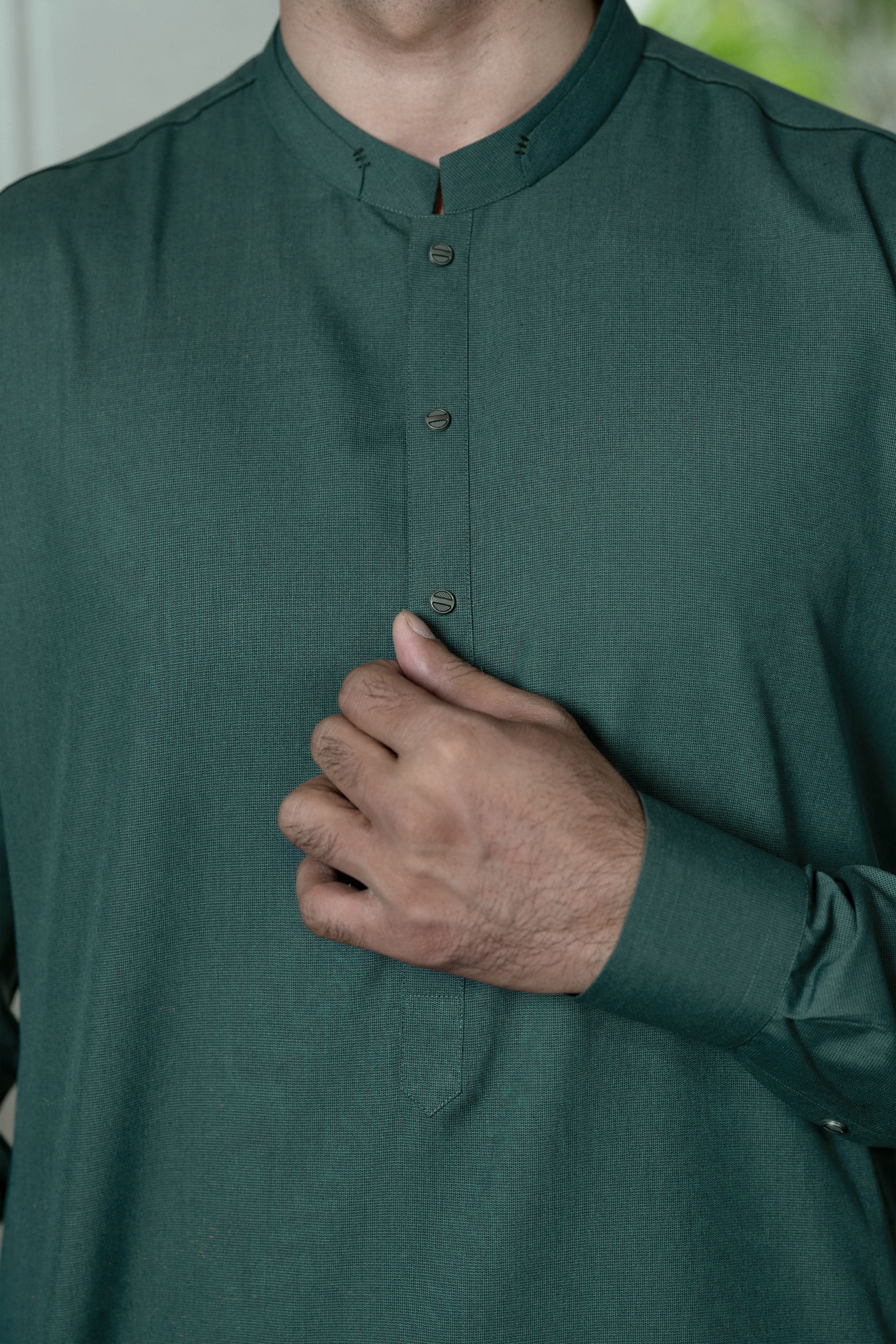 Basil Green Wash & Wear Shalwar Kameez (2-Piece) - Image 3
