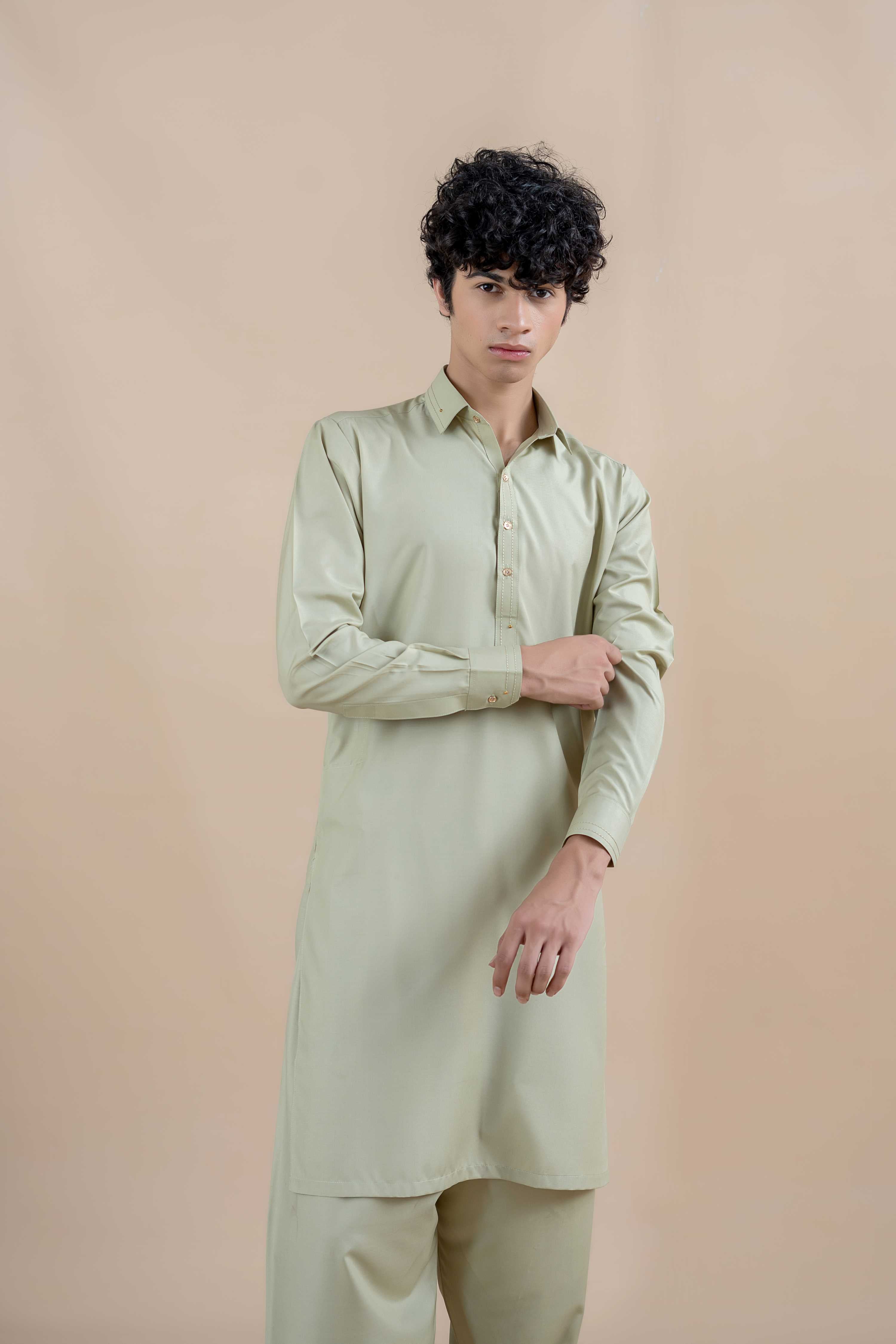 Pista Green Wash & Wear Shalwar Kameez (2-Piece) - Image 3