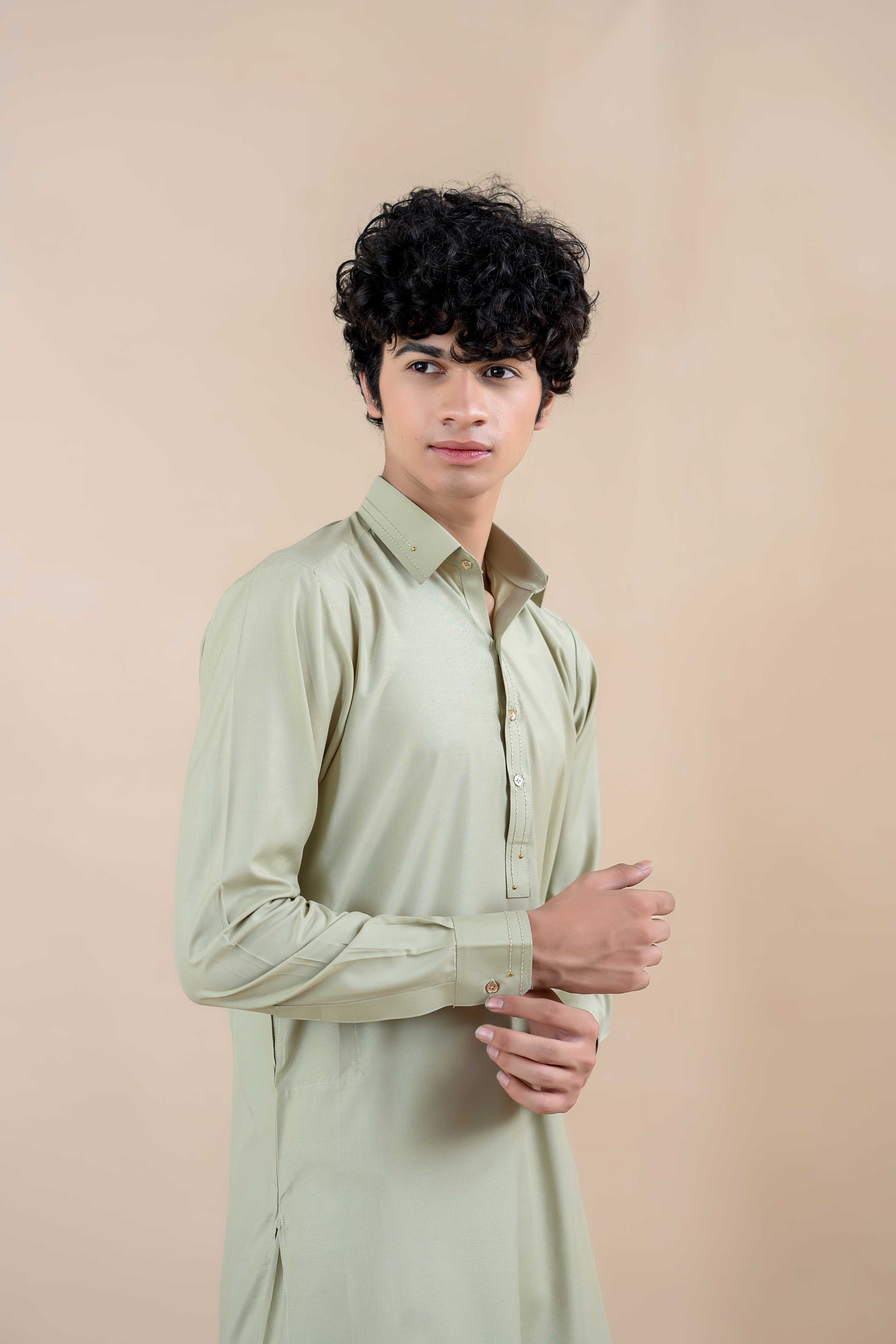 Pista Green Wash & Wear Shalwar Kameez (2-Piece) - Image 5