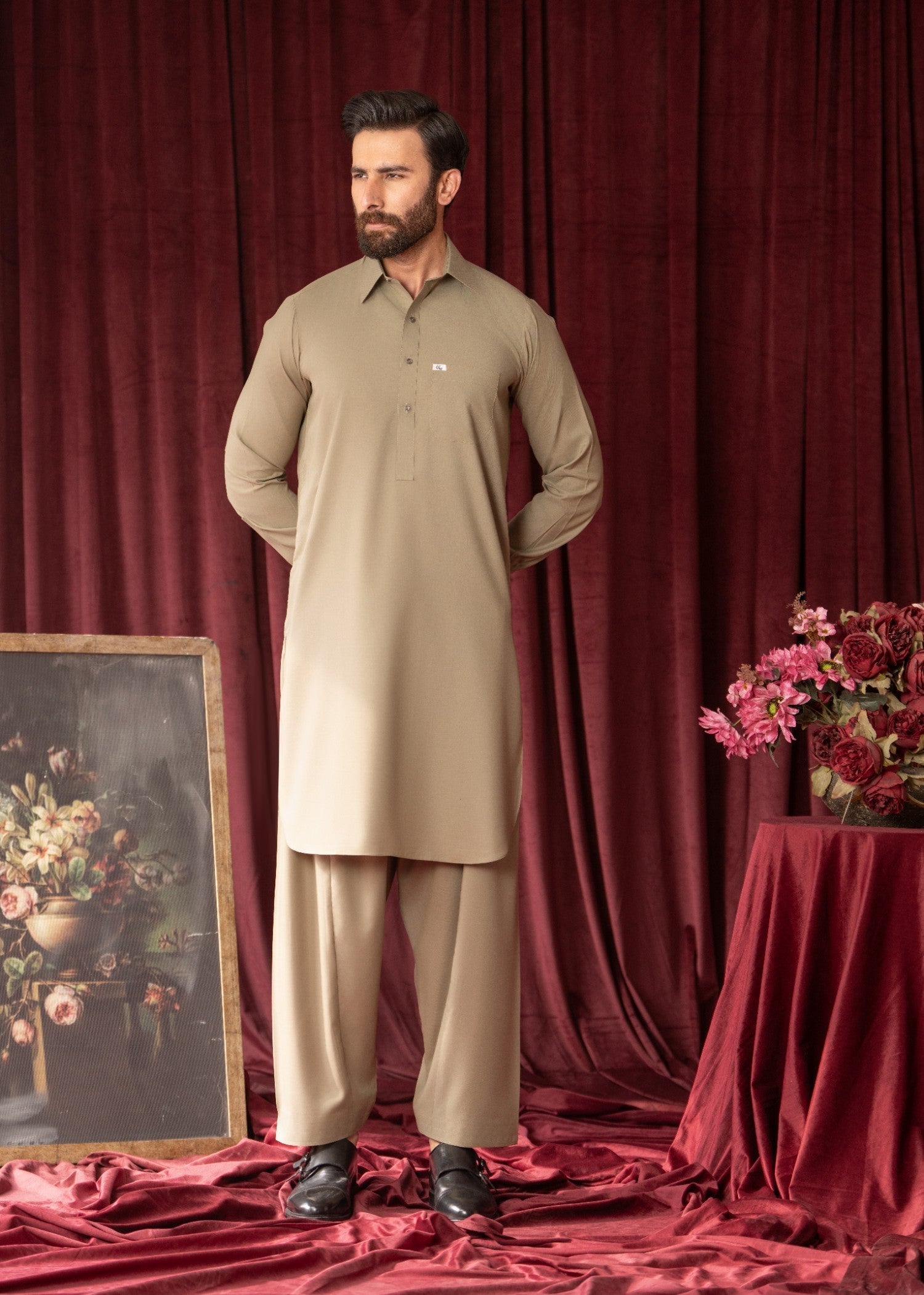 Olive Green Wash & Wear Shalwar Kameez (2-Piece) - Image 1