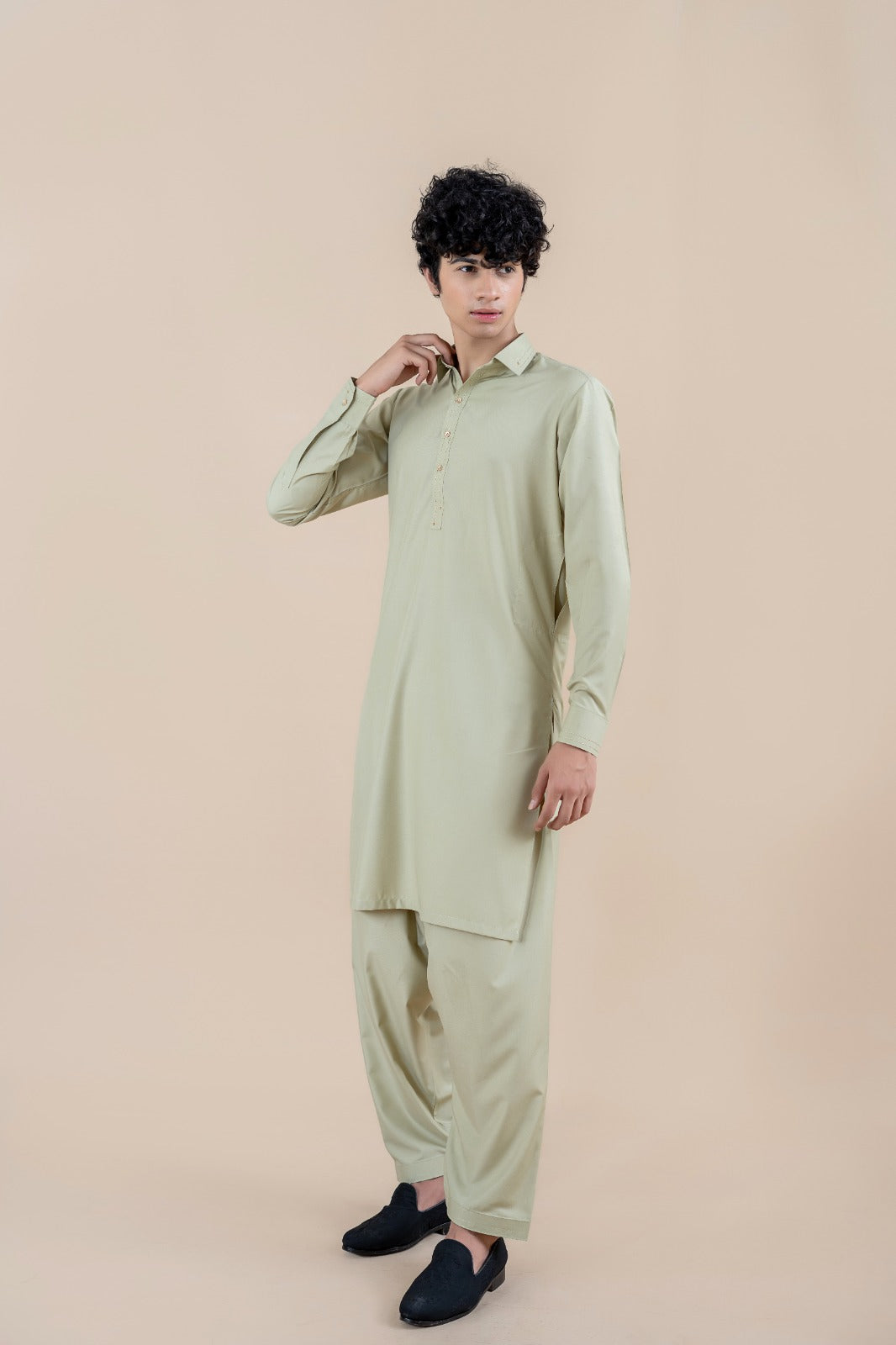 Pista Green Wash & Wear Shalwar Kameez (2-Piece) - Image 1