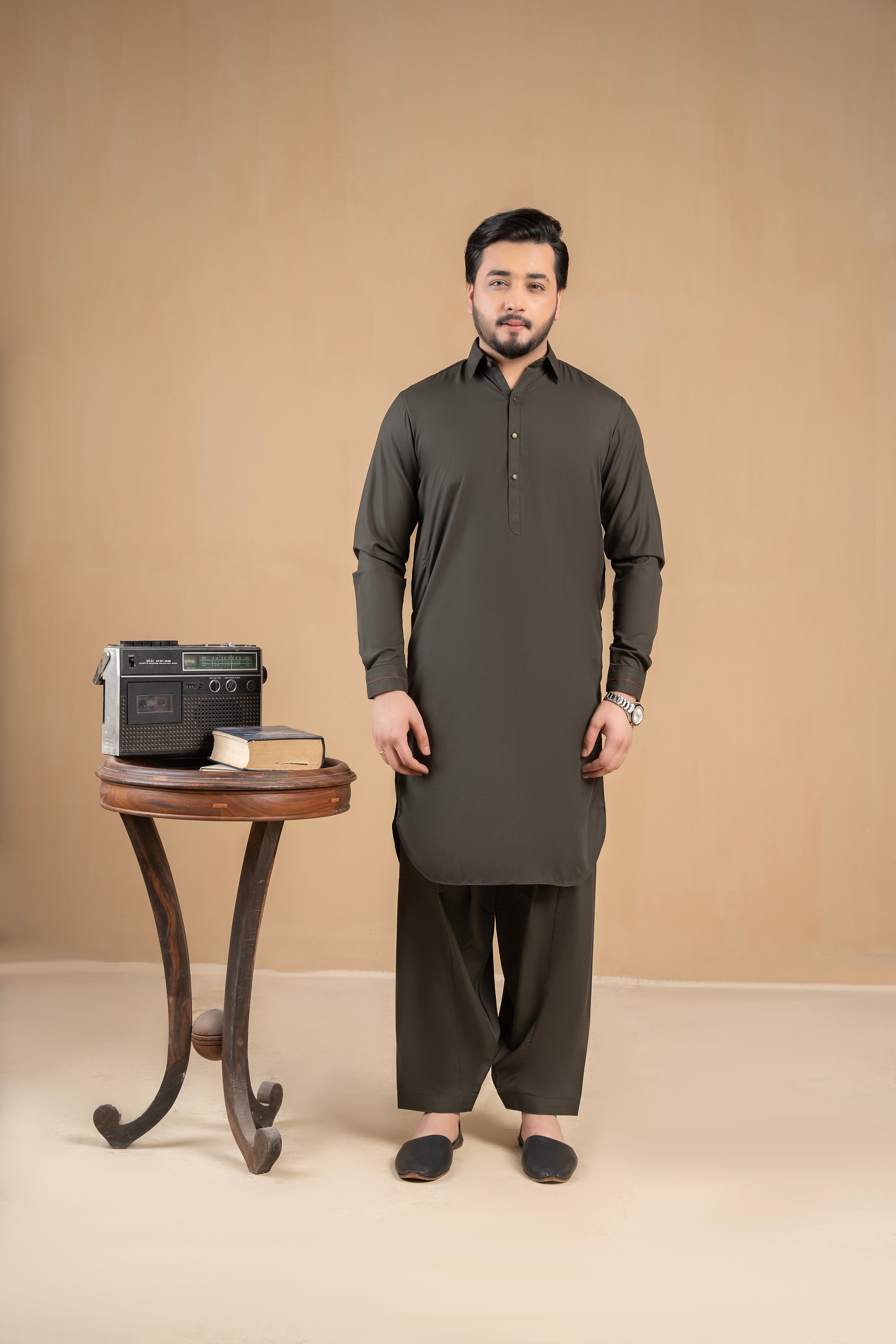 Olive Wash-&-Wear Shalwar Kameez (2-Piece) - Image 1