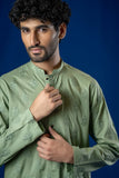 Light Green Thread-Embroidered Cotton Kurta (2-Piece) - Image 4