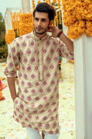 Mint Green Block Printed Raw Silk Kurta (2-Piece) - Image 4
