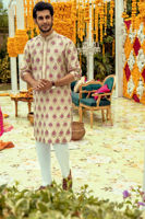 Mint Green Block Printed Raw Silk Kurta (2-Piece) - Image 5