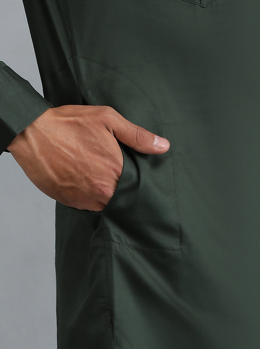 Bottle Green Cotton Blend Pathani Kurta (2-Piece) - Image 6