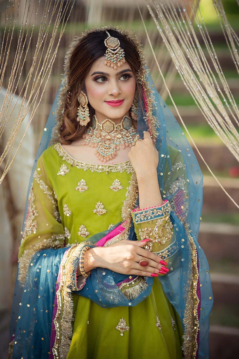 Olive Green Gota Zardozi Net Peplum (3-Piece) - Image 1