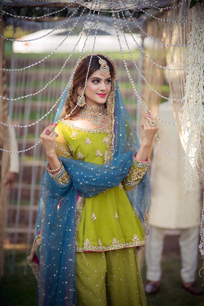 Olive Green Gota Zardozi Net Peplum (3-Piece) - Image 3