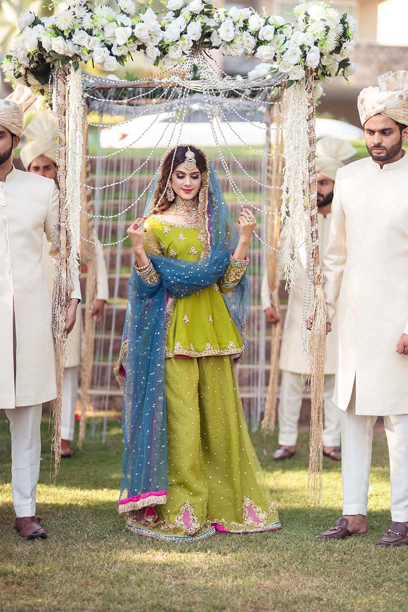 Olive Green Gota Zardozi Net Peplum (3-Piece) - Image 4