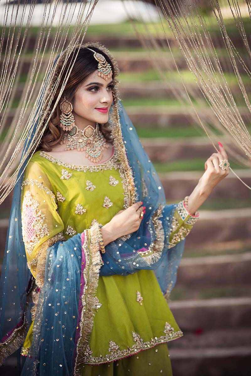 Olive Green Gota Zardozi Net Peplum (3-Piece) - Image 5