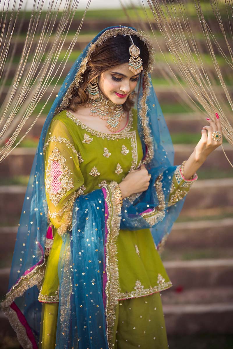 Olive Green Gota Zardozi Net Peplum (3-Piece) - Image 6