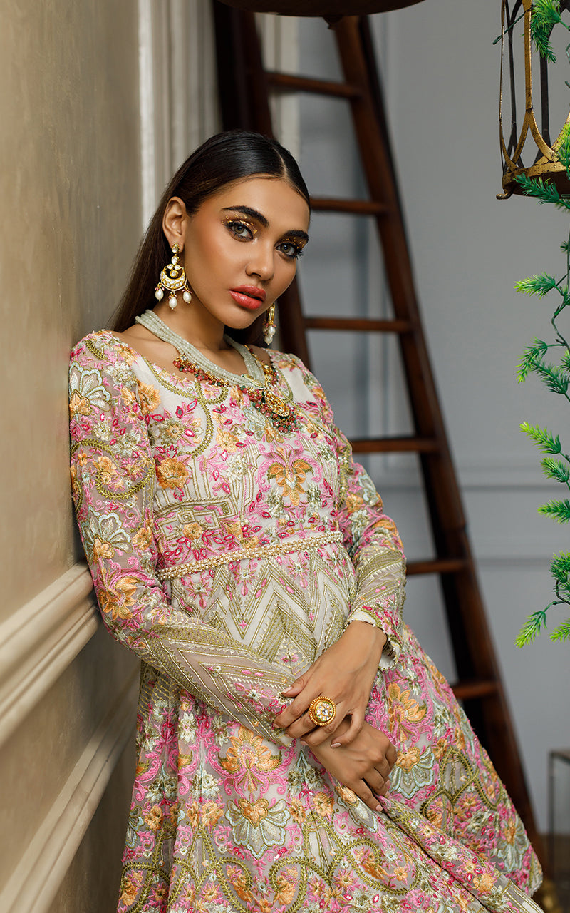 Pakistani Green Embroidered Organza Peplum Dress (2-Piece) - Image 3