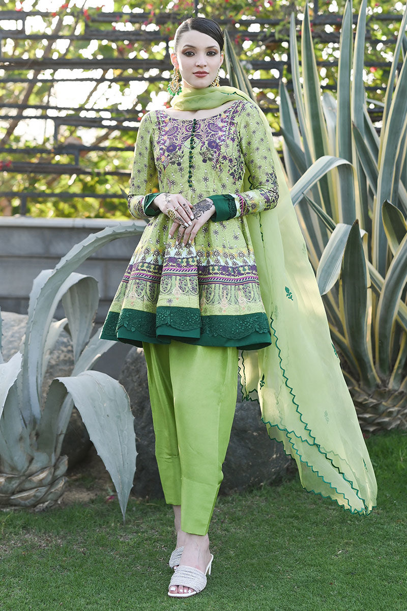 Mint Green Embroidered Raw Silk Peplum (3-Piece) - Image 1