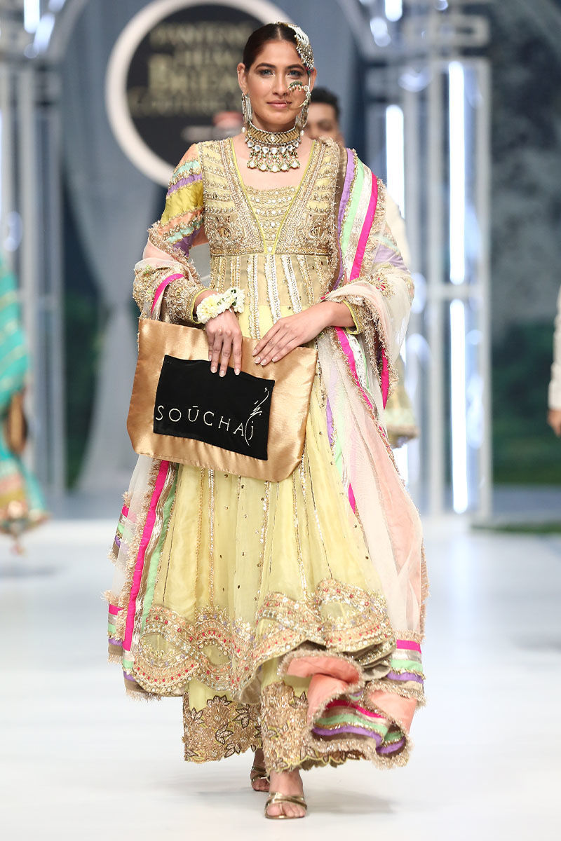 Pakistani Lime Hand-Embellished Net Pishwas Dress (3-Piece) - Image 1