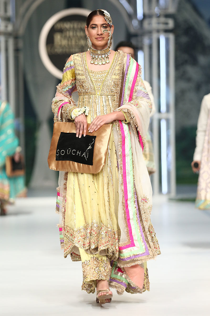 Pakistani Lime Hand-Embellished Net Pishwas Dress (3-Piece) - Image 2