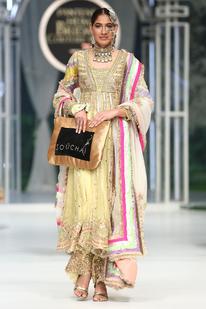 Pakistani Lime Hand-Embellished Net Pishwas Dress (3-Piece) - Image 3