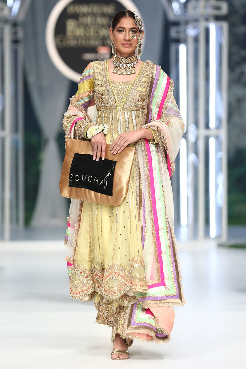 Pakistani Lime Hand-Embellished Net Pishwas Dress (3-Piece) - Image 4