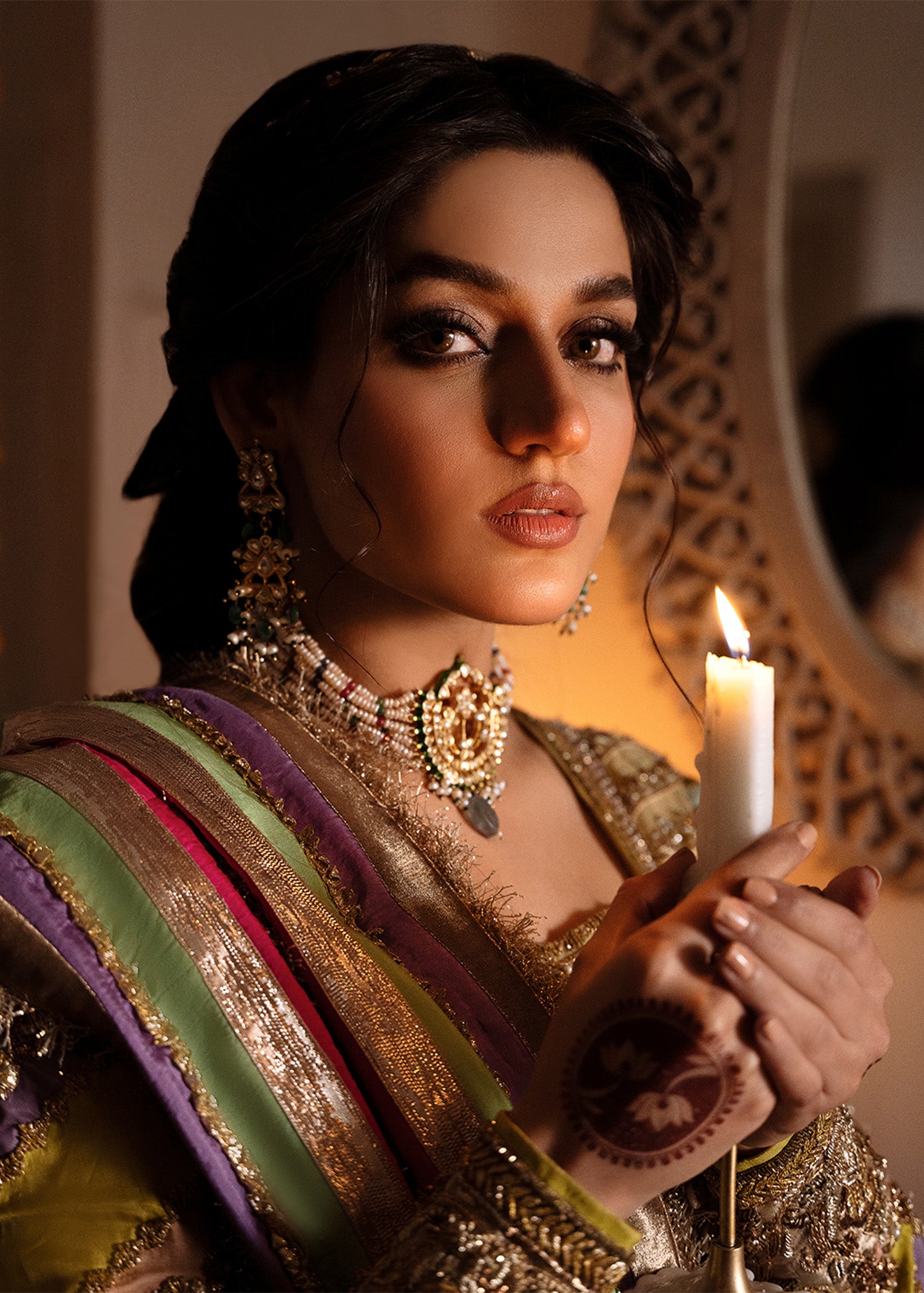 Pakistani Lime Embroidered Organza Pishwas Dress (3-Piece) - Image 3